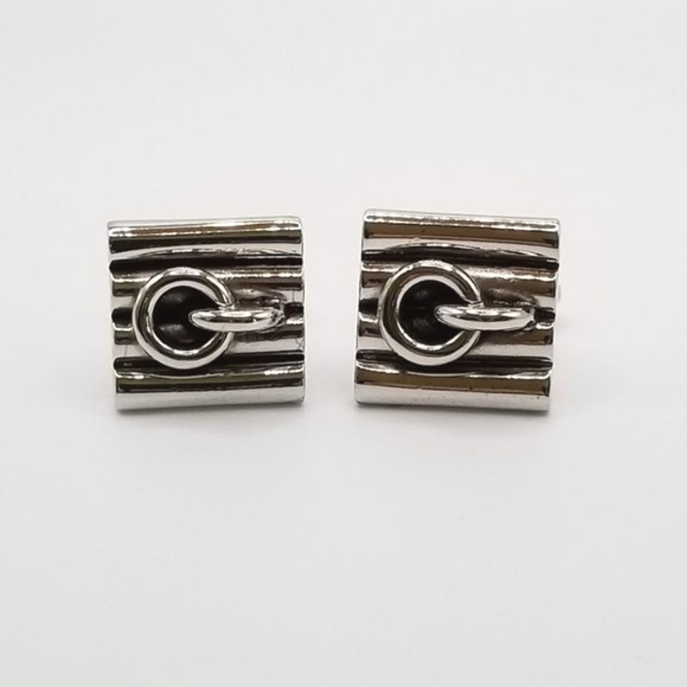 Hickok USA Signed Vintage Silver Tone Textured Men's Cufflinks